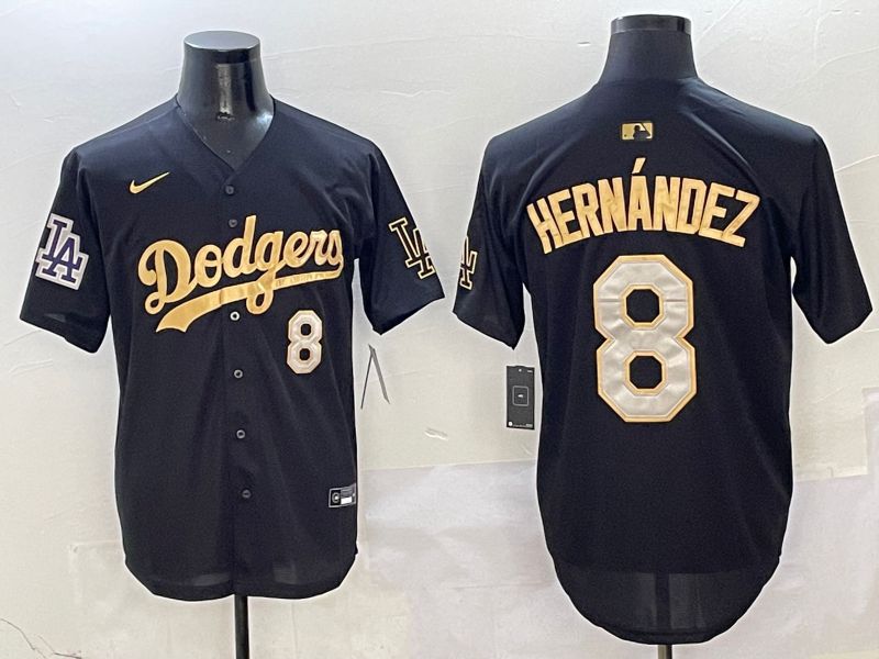 Men Los Angeles Dodgers 8 Hernandez Black Gold Game Nike 2025 MLB Jersey style 1
